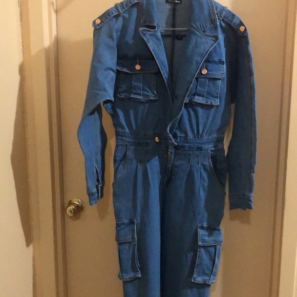Blue Denim Jumpsuit Cargo Style - Picture 2 of 7